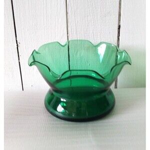 Vintage Green Depression Glass Candy Bowl/Vase with Crimped Edge